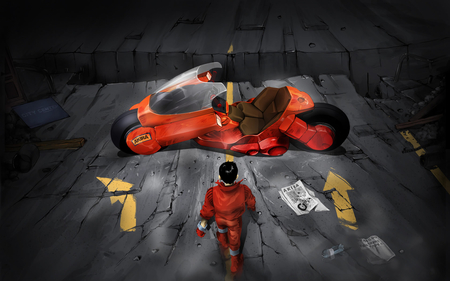 Akira and the Bike - anime, artwork, bike, akira