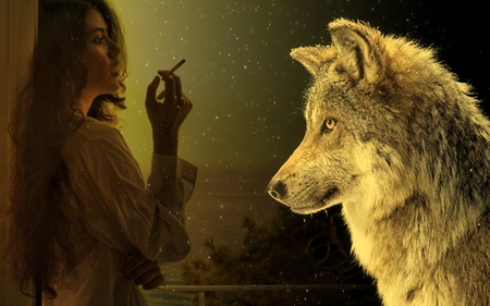 How are You my faithful friend - fantasy, dream, woman, wolf