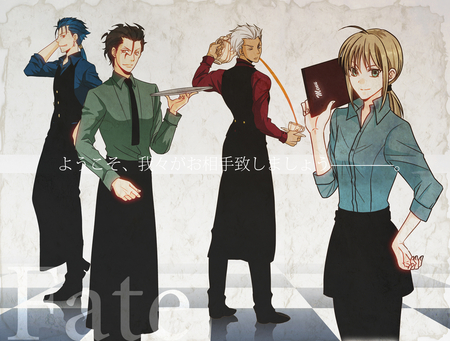 At your service - saber, tie, anime, anime girl, archer, butler, fate zero, girl, lancer, fate stay night