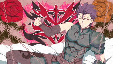 Servant Lancer - male, lancer, chain, fate zero, anime, servant lancer, flower