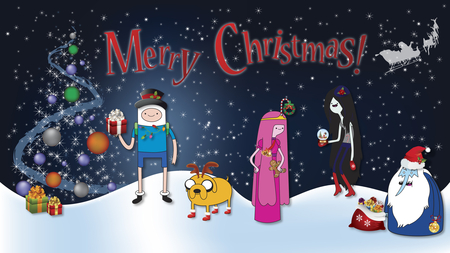 Adventure Time Christmas - princess bubblegum, jake, ice king, finn, marline, adventure time