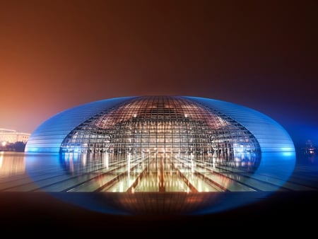 the mothership - abstract, manmade, photography, evening, light, architecture, modern, building, glass