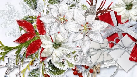 Christmas Flowers - bright, red, poinsettia, feliz navidad, sparkles, firefox persona, christmas, shiny