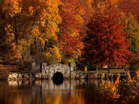 Autumn - lake, fall, water, reflection, stones, nature, autumn