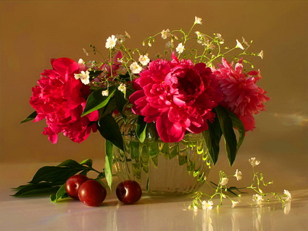 Still life - harmony, flowers, vase, pretty, red, nice, lovely, still life