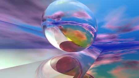 ball of colors - clouds, abstract, artistic, blue, ball, beauty, pink, colorful, round, sky, glass