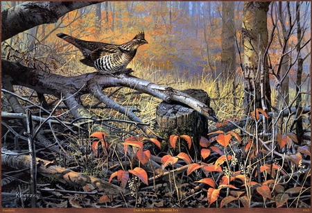 Don Kloetzke - Autumn Ivy - painting, nature, art, don kloetzke, bird