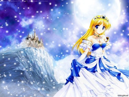 Queen of the distant - moon, sparkle, queen, beautiful, castle