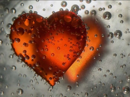 Orange Hearts - abstract, grey, bubbles, orange, hearts