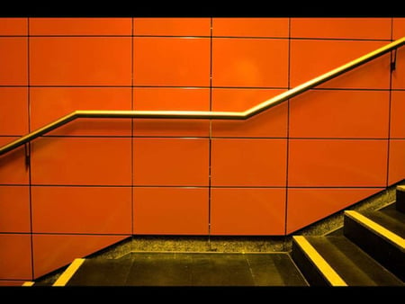 Orange Tiles - black, wall, photography, orange, yellow, stairs, tiles