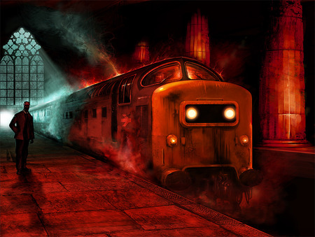 One Way Ticket To Hell 2 - scary, smoke, evil, fantasy, train, hell, abstract, dark, red