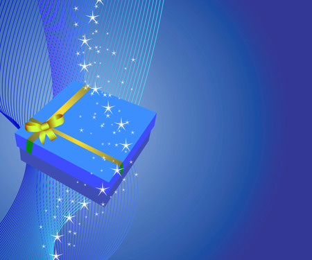 gift box and stars - stars, gift, blue, 3d, present, birthday