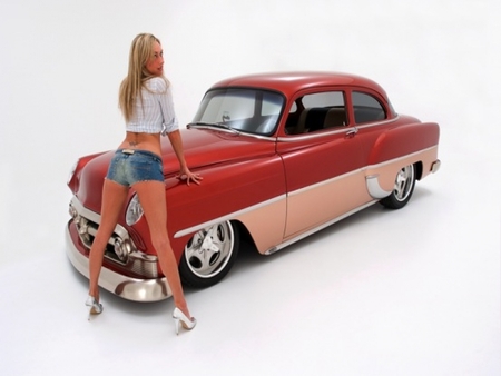 53-Chevy - girl, cars