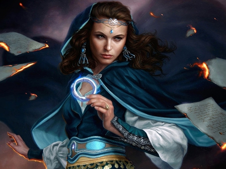 Magical Flames - lady, flames, eyes, beautiful, magical, ring, fire