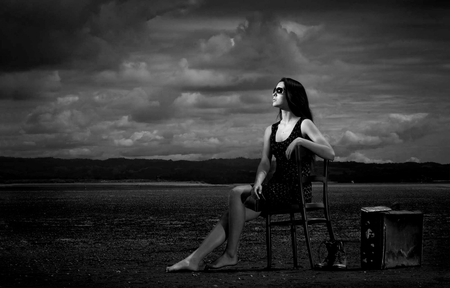 SIT DOWN AND DO NOTHING - clouds, woman, bw, portrait, phtography, break