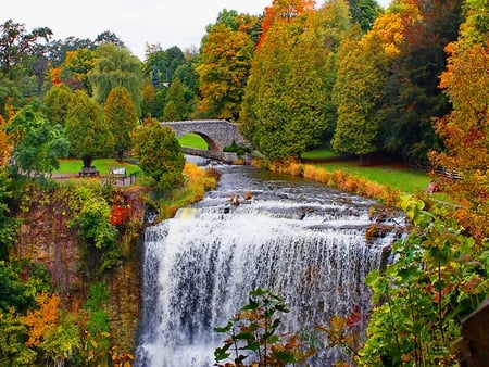 Waterfall - water, nature, waterfall, autumn, sunner, bridge