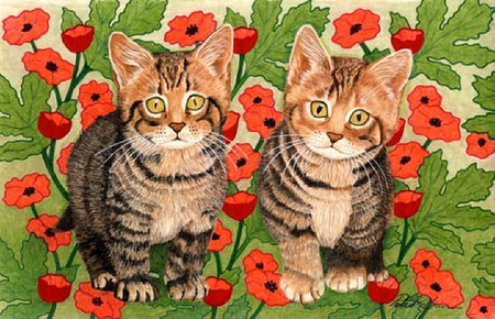 By Robinson Peter - garden, flower, robinson peter, kitten, cat, painting, nature, art