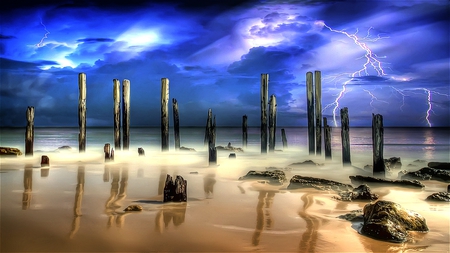 Powerful Storm - storm, blue, beautiful, smooth, gold, shimmer, hdr, lightning, shine