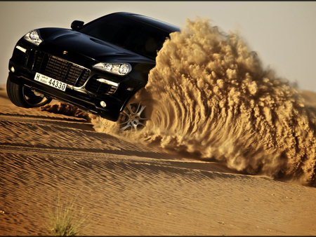 Playing in the Sand - truck, black, porsche, car, cayene, suv, sand, dune