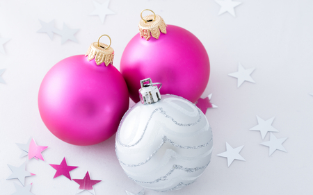 Christmas Balls - new year, beauty, xmas, magic, photography, magic christmas, balls, silver, pretty, christmas decorations, silver ball, holiday, stars, pink balls, ball, lovely, christmas, happy new year, christmas balls, merry christmas, pink, beautiful, colors