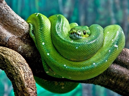 GREEN TREE PYTHON - constrictor, snake, serpent, green, python