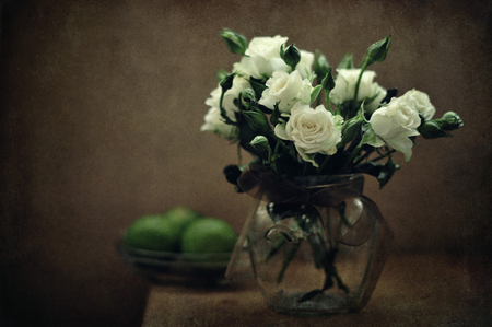 white roses - limete, vase, white roses, still life