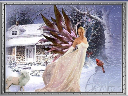 WINTER FAIRY - white, winter, female, wings, dress, cold, snow, fairy