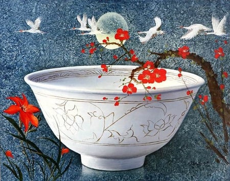 Pictures, signed Joseokju - moon, bird, cuip, joseokju, flower, art