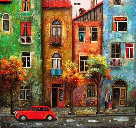 David Martiashvili. Indian summer - david martiashvili, car, building, house, painting, art