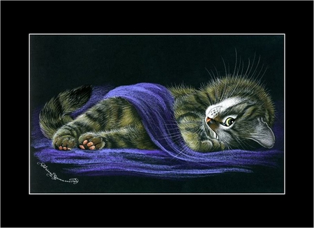 By Irina Garmashova - animal, sleep, irina garmashova, kitten, painting, art, cat