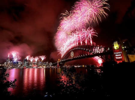 HARBOUR BRIDGE FIREWORKS - fireworks, reflection, bridge, sydney, night, australia