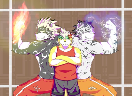 kemono - furry, kemono, thunder, tiger, fire