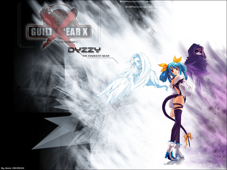 Innocent Gear - wings, long hair, anime girl, innocent, red eyes, blue hair, guilty gear, beautiful, dizzy, cute