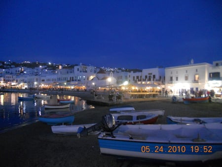 Mykonos, Greece at Night - greece, island, nighttime, ancient