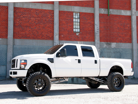 All-Business - truck, black rims, white, ford