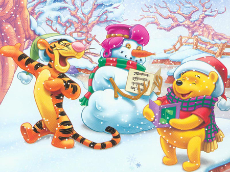 POOHS SNOW DAY - bear, tigar, snow, man, pooh