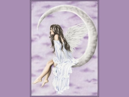 MOON ANGEL - moon, female, wings, dress, angel