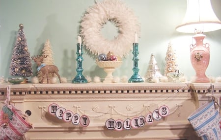 Happy Holidays - fireplace, interior, image, still life, holiday mantle