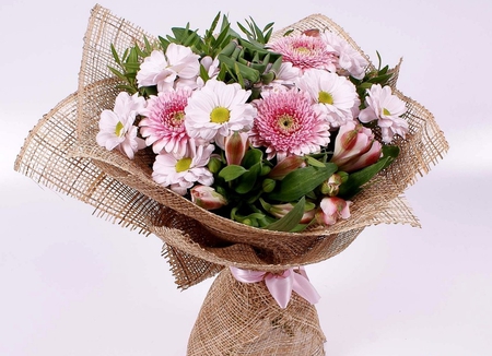 Lovely bouquet - beautiful bouquet, flowers, white, ribbon, lovely, bouquet, pink