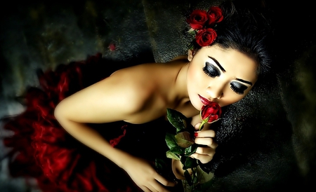 Woman - roses, people, woman, red, other