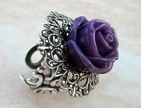 purple rose ring - nice, purple, silver, others, ring, lovely, elegant, rose