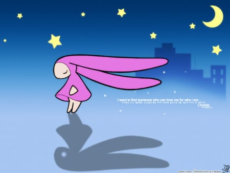 Raison d'etre - moon, toon, stars, night, bunny, chobits, rabbit, blue, city, anime