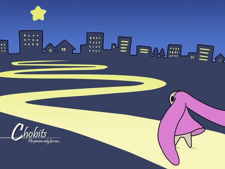 The person only for me - star, rabbit, anime, road, city, night, bunny, chobits, lights, toon