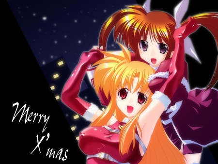 Santa's little helpers - santa, nanoha takamachi, fate testarossa, magical lyrical girl nanoha, lattice, christmas