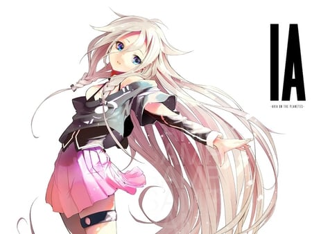 IA - skirt, blue eyes, braids, long hair, text, blonde hair, vocaloid, vocaloid3, anime, ia