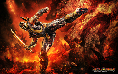 Scorpion - kombat, scorpion, flames, mortal