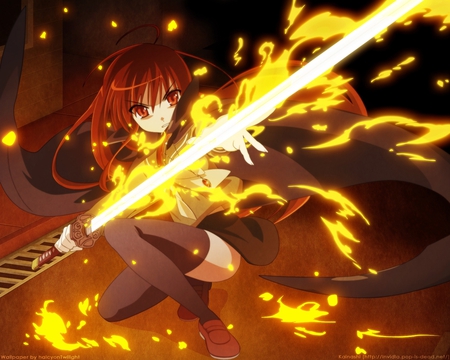 Anime - flames, girl, cute, anime