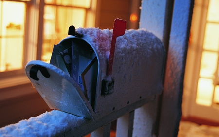 Mailbox ... Wishes to Santa Claus - light, winter, christmas, mailbox, letter, window, evening, snow, holiday, house