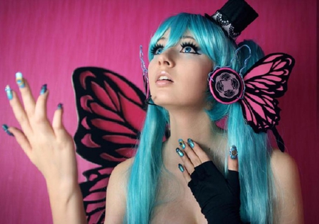 magnet miku - pretty, abstract, fantasy, female, woman, butterfly, hair