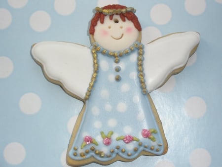 â„Sweet Angel of Christmasâ„ - cookie, happy, soft blue, beautiful, childhood, forever, wings, white, wonderful, happiness, fashion, child, magical, winter, snowflakes, sweet, love, smile, pure, angel, entertainment